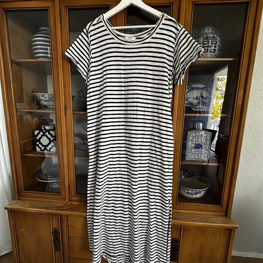 Umgee Blue and White Striped Midi Dress